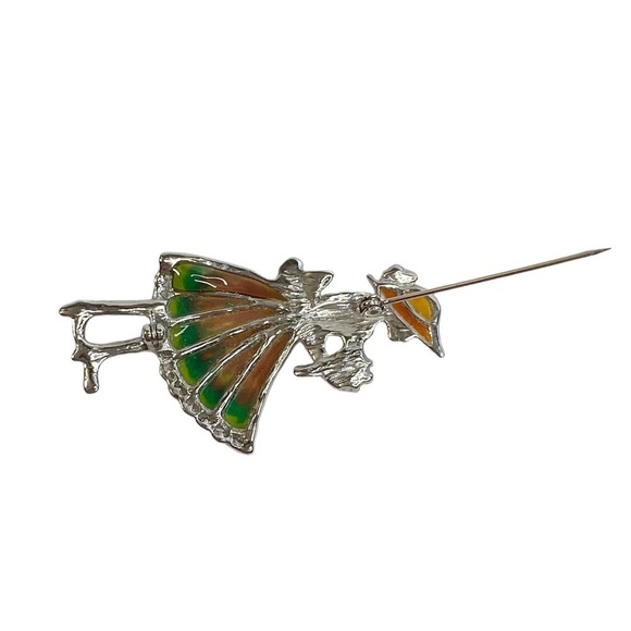 Silver Tone & Enamel Stained Glass Garden Party Lady Brooch Pin - Picture 6 of 7